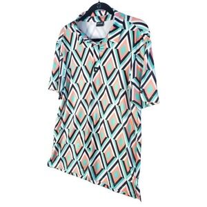 Bad Birdie Golf Shirt Men's Sz M All Over Print Geometric Diamond Logo Allseason